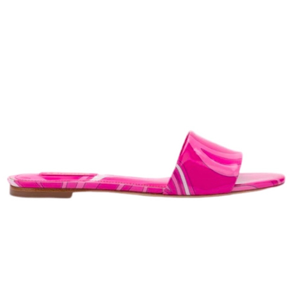 NWOB Larroude Ivy Flat Mule in Pink Wave Print Patent Leather - Sz 8.5